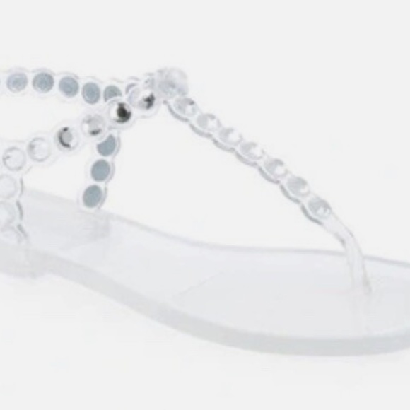 Jeffrey Campbell Jemmin Embellished T Bar Clear Jelly Sandals NIB 10 - Picture 2 of 5